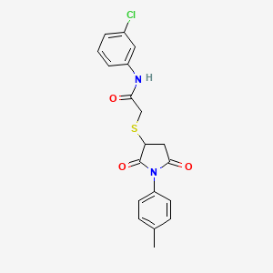 molecular formula C19H17ClN2O3S B4239834 N-(3-chlorophenyl)-2-[1-(4-methylphenyl)-2,5-dioxopyrrolidin-3-yl]sulfanylacetamide 