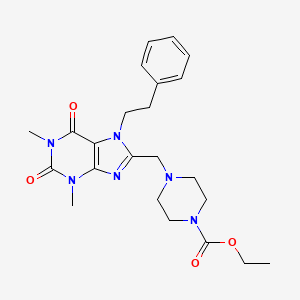 molecular formula C23H30N6O4 B4239931 ethyl 4-{[1,3-dimethyl-2,6-dioxo-7-(2-phenylethyl)-2,3,6,7-tetrahydro-1H-purin-8-yl]methyl}piperazine-1-carboxylate 