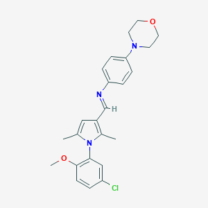 molecular formula C24H26ClN3O2 B424027 N-{(E)-[1-(5-chloro-2-methoxyphenyl)-2,5-dimethyl-1H-pyrrol-3-yl]methylidene}-4-(morpholin-4-yl)aniline 