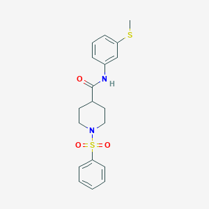 molecular formula C19H22N2O3S2 B424101 N-[3-(methylsulfanyl)phenyl]-1-(phenylsulfonyl)-4-piperidinecarboxamide 