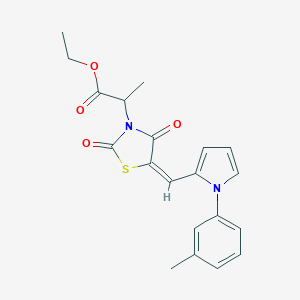 molecular formula C20H20N2O4S B424171 ethyl 2-[(5E)-5-{[1-(3-methylphenyl)-1H-pyrrol-2-yl]methylidene}-2,4-dioxo-1,3-thiazolidin-3-yl]propanoate 