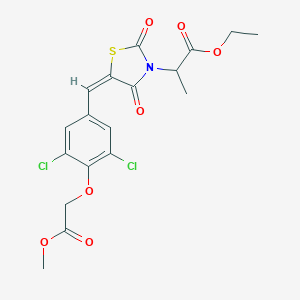 molecular formula C18H17Cl2NO7S B424184 Ethyl 2-{5-[3,5-dichloro-4-(2-methoxy-2-oxoethoxy)benzylidene]-2,4-dioxo-1,3-thiazolidin-3-yl}propanoate 