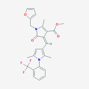 molecular formula C26H23F3N2O4 B424234 METHYL (4Z)-4-({2,5-DIMETHYL-1-[2-(TRIFLUOROMETHYL)PHENYL]-1H-PYRROL-3-YL}METHYLIDENE)-1-[(FURAN-2-YL)METHYL]-2-METHYL-5-OXO-4,5-DIHYDRO-1H-PYRROLE-3-CARBOXYLATE 