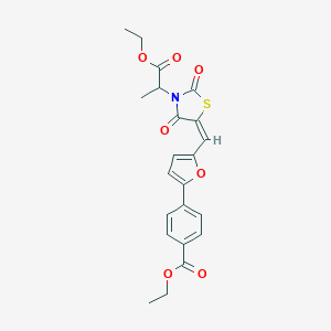 molecular formula C22H21NO7S B424262 Ethyl 4-(5-{[3-(2-ethoxy-1-methyl-2-oxoethyl)-2,4-dioxo-1,3-thiazolidin-5-ylidene]methyl}-2-furyl)benzoate 