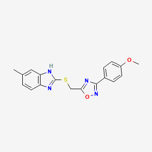 molecular formula C18H16N4O2S B4242940 2-({[3-(4-METHOXYPHENYL)-1,2,4-OXADIAZOL-5-YL]METHYL}SULFANYL)-5-METHYL-1H-1,3-BENZODIAZOLE 
