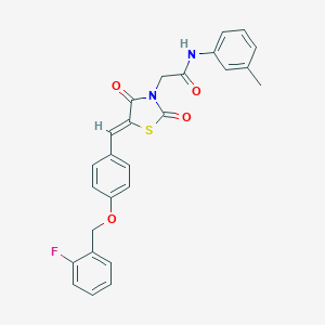 molecular formula C26H21FN2O4S B424316 2-[(5Z)-5-{4-[(2-fluorobenzyl)oxy]benzylidene}-2,4-dioxo-1,3-thiazolidin-3-yl]-N-(3-methylphenyl)acetamide 