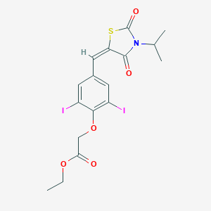 molecular formula C17H17I2NO5S B424384 Ethyl {2,6-diiodo-4-[(3-isopropyl-2,4-dioxo-1,3-thiazolidin-5-ylidene)methyl]phenoxy}acetate 