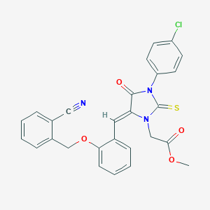 molecular formula C27H20ClN3O4S B424553 Methyl (3-(4-chlorophenyl)-5-{2-[(2-cyanobenzyl)oxy]benzylidene}-4-oxo-2-thioxoimidazolidin-1-yl)acetate 