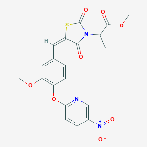 molecular formula C20H17N3O8S B424592 methyl 2-[(5E)-5-{3-methoxy-4-[(5-nitropyridin-2-yl)oxy]benzylidene}-2,4-dioxo-1,3-thiazolidin-3-yl]propanoate 