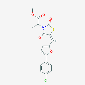molecular formula C18H14ClNO5S B424638 methyl 2-[(5E)-5-{[5-(4-chlorophenyl)furan-2-yl]methylidene}-2,4-dioxo-1,3-thiazolidin-3-yl]propanoate 