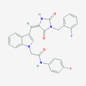 molecular formula C27H20F2N4O3 B424863 2-(3-{[1-(2-fluorobenzyl)-2,5-dioxo-4-imidazolidinylidene]methyl}-1H-indol-1-yl)-N-(4-fluorophenyl)acetamide CAS No. 593265-14-6