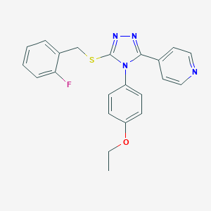 molecular formula C22H19FN4OS B425046 ethyl 4-[3-[(2-fluorobenzyl)sulfanyl]-5-(4-pyridinyl)-4H-1,2,4-triazol-4-yl]phenyl ether 