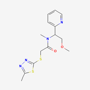 molecular formula C14H18N4O2S2 B4250533 N-(2-methoxy-1-pyridin-2-ylethyl)-N-methyl-2-[(5-methyl-1,3,4-thiadiazol-2-yl)thio]acetamide 