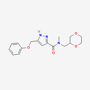 molecular formula C17H21N3O4 B4250693 N-(1,4-dioxan-2-ylmethyl)-N-methyl-5-(phenoxymethyl)-1H-pyrazole-3-carboxamide 