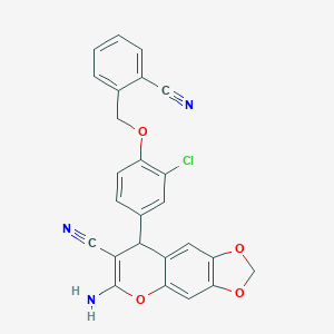 molecular formula C25H16ClN3O4 B425095 6-amino-8-{3-chloro-4-[(2-cyanobenzyl)oxy]phenyl}-8H-[1,3]dioxolo[4,5-g]chromene-7-carbonitrile 