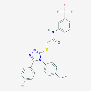 molecular formula C25H20ClF3N4OS B425127 2-{[5-(4-chlorophenyl)-4-(4-ethylphenyl)-4H-1,2,4-triazol-3-yl]sulfanyl}-N-[3-(trifluoromethyl)phenyl]acetamide 