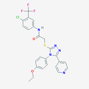 molecular formula C24H19ClF3N5O2S B425188 N-[4-chloro-3-(trifluoromethyl)phenyl]-2-{[4-(4-ethoxyphenyl)-5-(4-pyridinyl)-4H-1,2,4-triazol-3-yl]sulfanyl}acetamide 