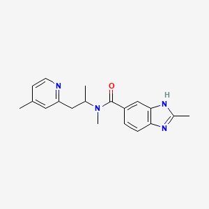 molecular formula C19H22N4O B4252279 N,2-dimethyl-N-[1-methyl-2-(4-methylpyridin-2-yl)ethyl]-1H-benzimidazole-5-carboxamide 