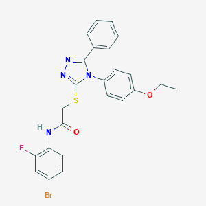 molecular formula C24H20BrFN4O2S B425239 N-(4-bromo-2-fluorophenyl)-2-{[4-(4-ethoxyphenyl)-5-phenyl-4H-1,2,4-triazol-3-yl]sulfanyl}acetamide 