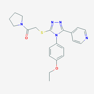 molecular formula C21H23N5O2S B425245 ethyl 4-[3-{[2-oxo-2-(1-pyrrolidinyl)ethyl]sulfanyl}-5-(4-pyridinyl)-4H-1,2,4-triazol-4-yl]phenyl ether 