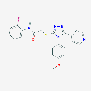 molecular formula C22H18FN5O2S B425246 N-(2-fluorophenyl)-2-{[4-(4-methoxyphenyl)-5-(4-pyridinyl)-4H-1,2,4-triazol-3-yl]sulfanyl}acetamide 