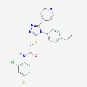 molecular formula C23H19BrClN5OS B425250 N-(4-bromo-2-chlorophenyl)-2-{[4-(4-ethylphenyl)-5-(4-pyridinyl)-4H-1,2,4-triazol-3-yl]sulfanyl}acetamide 