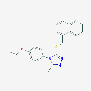 molecular formula C22H21N3OS B425256 ethyl 4-{3-methyl-5-[(1-naphthylmethyl)sulfanyl]-4H-1,2,4-triazol-4-yl}phenyl ether 