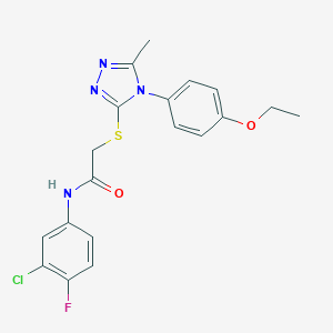 molecular formula C19H18ClFN4O2S B425270 N-(3-chloro-4-fluorophenyl)-2-{[4-(4-ethoxyphenyl)-5-methyl-4H-1,2,4-triazol-3-yl]sulfanyl}acetamide 