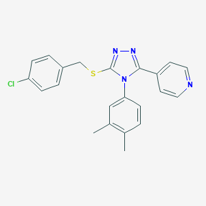 molecular formula C22H19ClN4S B425273 4-chlorobenzyl 4-(3,4-dimethylphenyl)-5-(4-pyridinyl)-4H-1,2,4-triazol-3-yl sulfide 