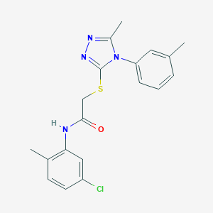 molecular formula C19H19ClN4OS B425302 N-(5-chloro-2-methylphenyl)-2-{[5-methyl-4-(3-methylphenyl)-4H-1,2,4-triazol-3-yl]sulfanyl}acetamide 