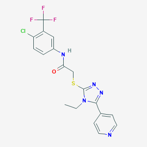 molecular formula C18H15ClF3N5OS B425304 N-[4-chloro-3-(trifluoromethyl)phenyl]-2-{[4-ethyl-5-(4-pyridinyl)-4H-1,2,4-triazol-3-yl]sulfanyl}acetamide CAS No. 573950-78-4