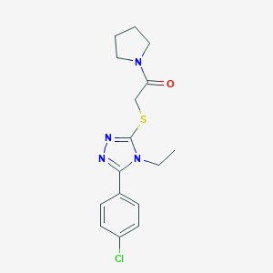 molecular formula C16H19ClN4OS B425312 3-(4-chlorophenyl)-4-ethyl-5-{[2-oxo-2-(1-pyrrolidinyl)ethyl]sulfanyl}-4H-1,2,4-triazole 