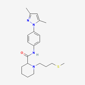 molecular formula C21H30N4OS B4253253 N-[4-(3,5-dimethyl-1H-pyrazol-1-yl)phenyl]-1-[3-(methylthio)propyl]-2-piperidinecarboxamide 