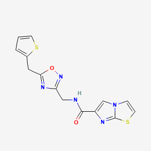 molecular formula C14H11N5O2S2 B4253281 N-{[5-(2-thienylmethyl)-1,2,4-oxadiazol-3-yl]methyl}imidazo[2,1-b][1,3]thiazole-6-carboxamide 