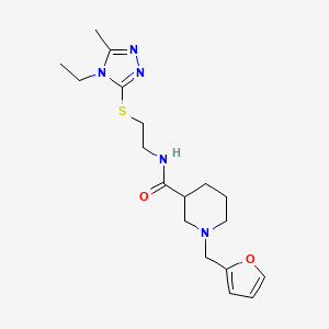 molecular formula C18H27N5O2S B4253357 N-{2-[(4-ethyl-5-methyl-4H-1,2,4-triazol-3-yl)thio]ethyl}-1-(2-furylmethyl)piperidine-3-carboxamide 
