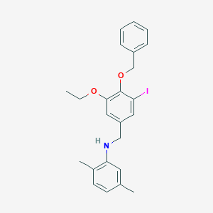 molecular formula C24H26INO2 B425399 N-[4-(benzyloxy)-3-ethoxy-5-iodobenzyl]-2,5-dimethylaniline 