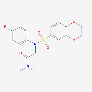 molecular formula C17H17FN2O5S B425497 N~2~-(2,3-dihydro-1,4-benzodioxin-6-ylsulfonyl)-N~2~-(4-fluorophenyl)-N-methylglycinamide 