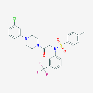 molecular formula C26H25ClF3N3O3S B425501 N-[2-[4-(3-chlorophenyl)piperazin-1-yl]-2-oxoethyl]-4-methyl-N-[3-(trifluoromethyl)phenyl]benzenesulfonamide 