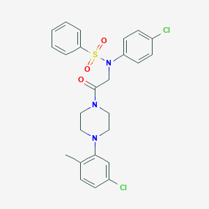 molecular formula C25H25Cl2N3O3S B425771 N-[2-[4-(5-chloro-2-methylphenyl)piperazin-1-yl]-2-oxoethyl]-N-(4-chlorophenyl)benzenesulfonamide 