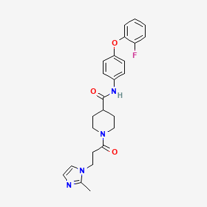 molecular formula C25H27FN4O3 B4258013 N-[4-(2-fluorophenoxy)phenyl]-1-[3-(2-methylimidazol-1-yl)propanoyl]piperidine-4-carboxamide 