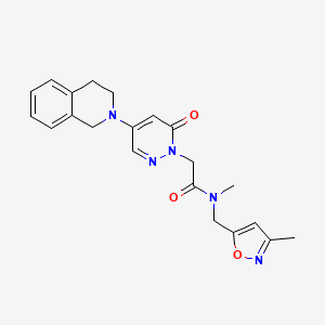 molecular formula C21H23N5O3 B4258364 2-[4-(3,4-dihydro-2(1H)-isoquinolinyl)-6-oxo-1(6H)-pyridazinyl]-N-methyl-N-[(3-methyl-5-isoxazolyl)methyl]acetamide 