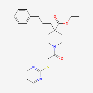 molecular formula C23H29N3O3S B4258671 ethyl 4-(3-phenylpropyl)-1-[(2-pyrimidinylthio)acetyl]-4-piperidinecarboxylate 