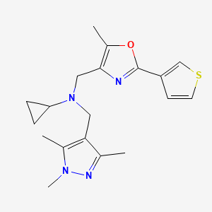molecular formula C19H24N4OS B4259015 N-[(5-methyl-2-thiophen-3-yl-1,3-oxazol-4-yl)methyl]-N-[(1,3,5-trimethylpyrazol-4-yl)methyl]cyclopropanamine 