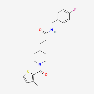 molecular formula C21H25FN2O2S B4259249 N-(4-fluorobenzyl)-3-{1-[(3-methyl-2-thienyl)carbonyl]-4-piperidinyl}propanamide 