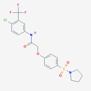molecular formula C19H18ClF3N2O4S B425953 N-[4-chloro-3-(trifluoromethyl)phenyl]-2-[4-(1-pyrrolidinylsulfonyl)phenoxy]acetamide 