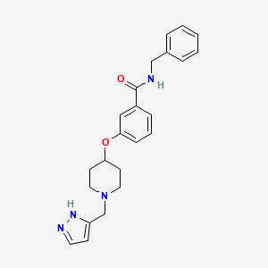 molecular formula C23H26N4O2 B4259702 N-benzyl-3-[1-(1H-pyrazol-5-ylmethyl)piperidin-4-yl]oxybenzamide 