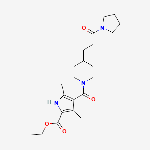 molecular formula C22H33N3O4 B4260086 ethyl 3,5-dimethyl-4-({4-[3-oxo-3-(1-pyrrolidinyl)propyl]-1-piperidinyl}carbonyl)-1H-pyrrole-2-carboxylate 