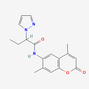 molecular formula C18H19N3O3 B4260401 N-(4,7-dimethyl-2-oxo-2H-chromen-6-yl)-2-(1H-pyrazol-1-yl)butanamide 