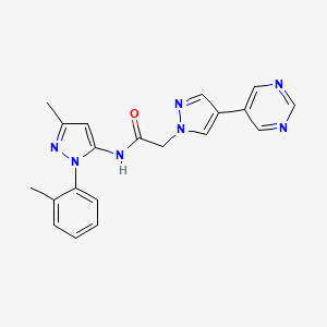 molecular formula C20H19N7O B4261136 N-[5-methyl-2-(2-methylphenyl)pyrazol-3-yl]-2-(4-pyrimidin-5-ylpyrazol-1-yl)acetamide 