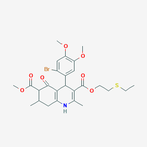 molecular formula C26H32BrNO7S B4261468 3-[2-(Ethylsulfanyl)ethyl] 6-methyl 4-(2-bromo-4,5-dimethoxyphenyl)-2,7-dimethyl-5-oxo-1,4,5,6,7,8-hexahydroquinoline-3,6-dicarboxylate 